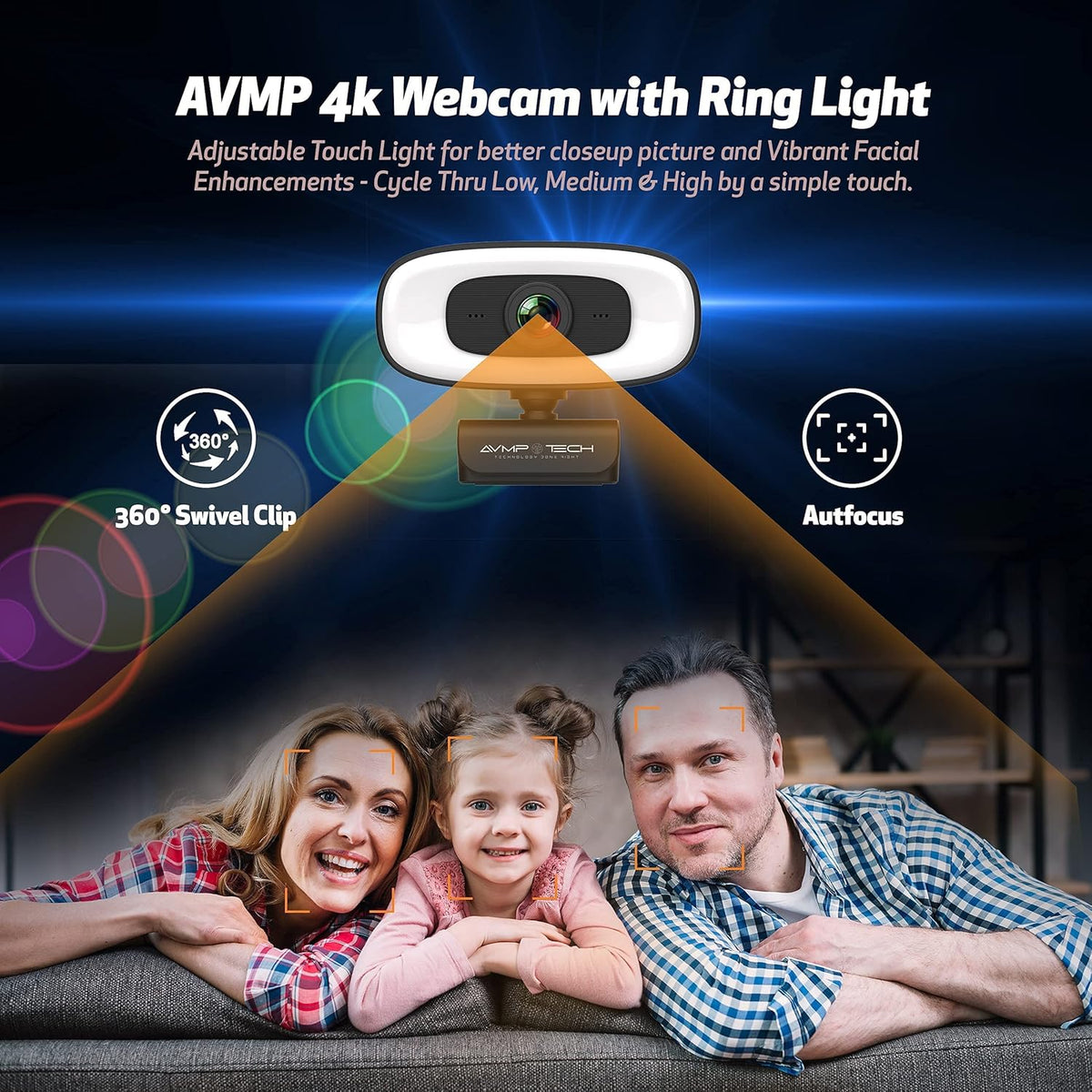4K Webcam with Light Ultra HD 8MP Autofocus USB Web Cam with Microphone for Desktop Computer PC Streaming Camera + Tripod + USBC + Privacy Cover Pack of 2 N922