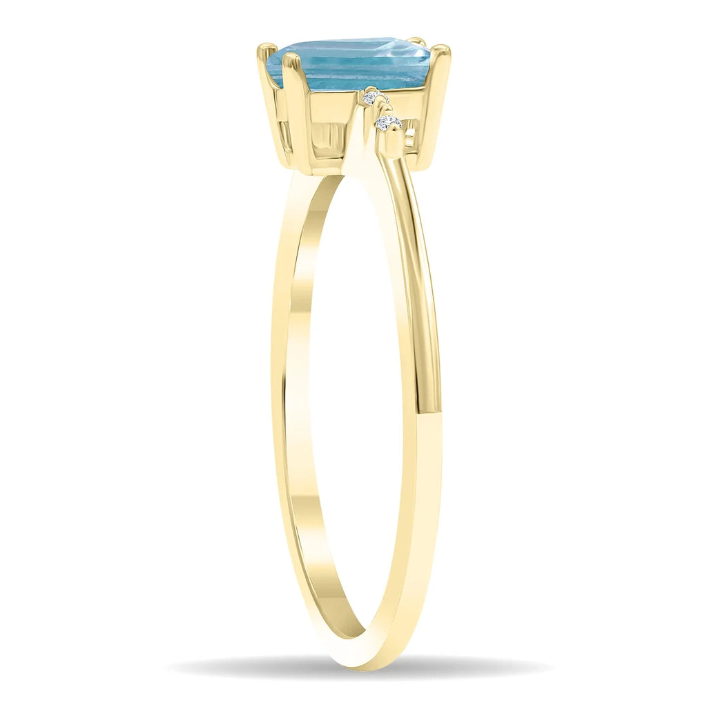 Emerald Cut Aquamarine and Diamond Ring in 10K Yellow Gold D277178