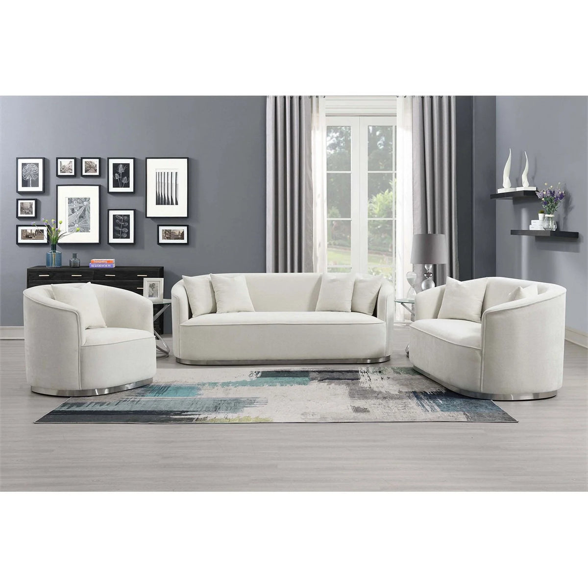 Beige Upholstered Loveseat with 2 Pillows F716103