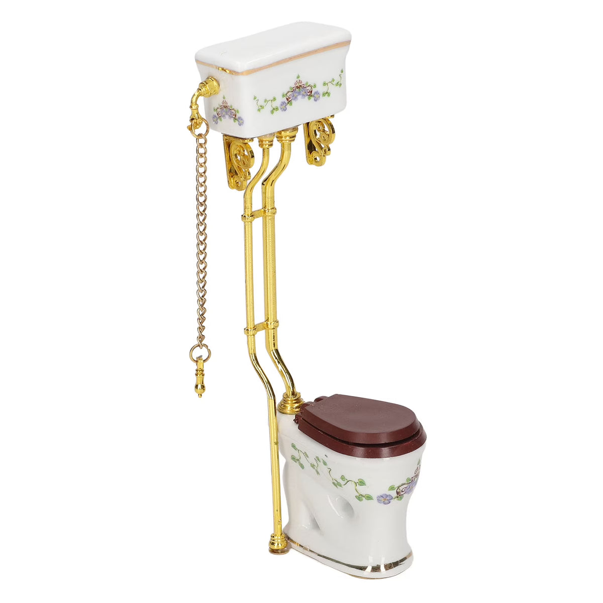 Mini Toilet 1:12 Scale Vintage Style Ceramic Metal Dollhouse Decoration K54678