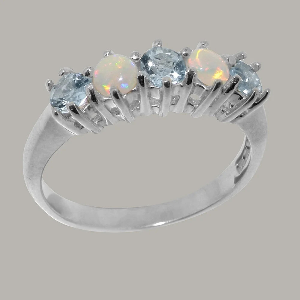 925 Sterling Silver Natural Aquamarine & Opal Eternity Ring V377