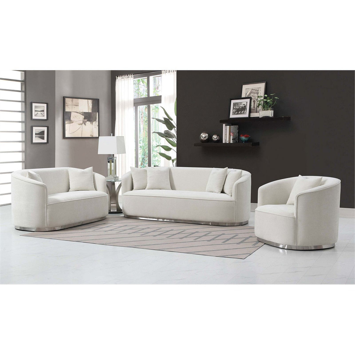 Beige Upholstered Loveseat with 2 Pillows F716103