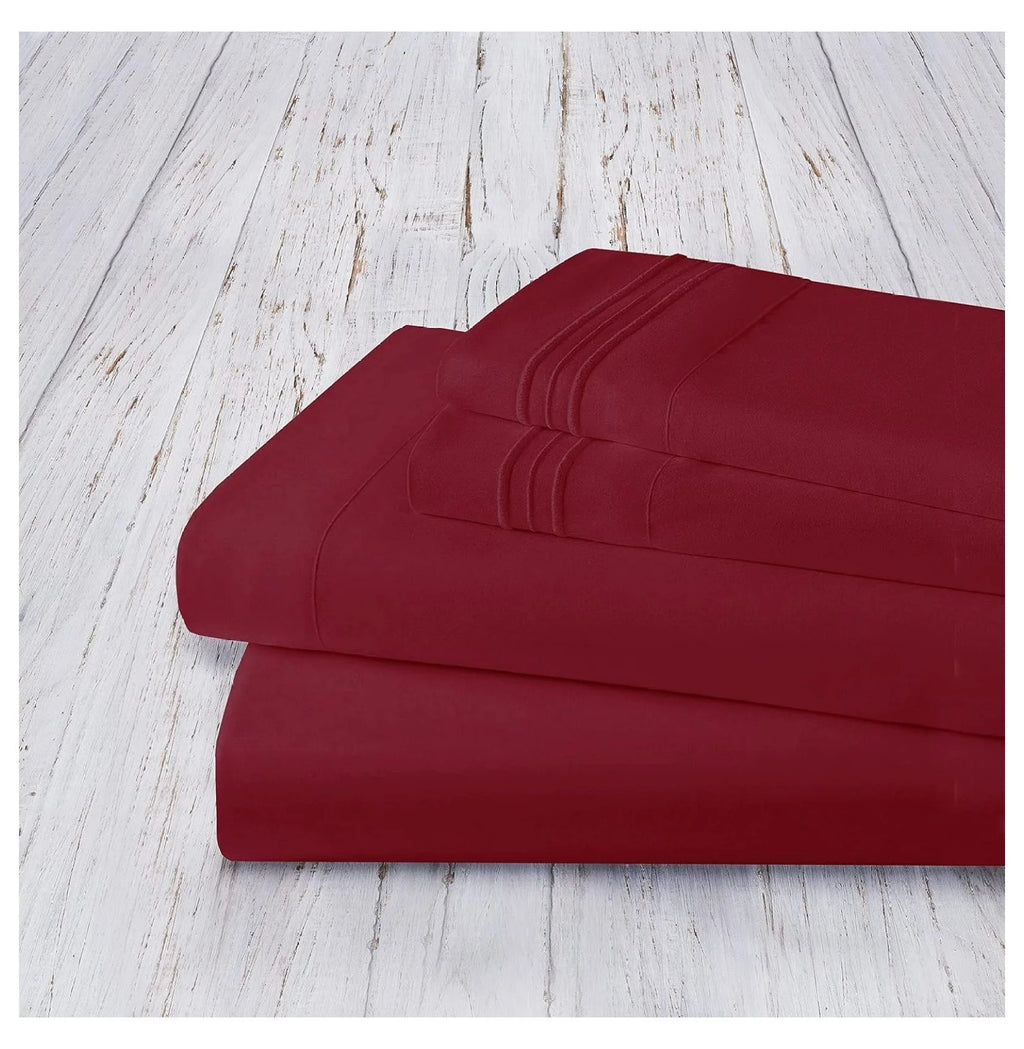 Burgundy Twin 4 Piece Sheet Set with Pillowcases I563
