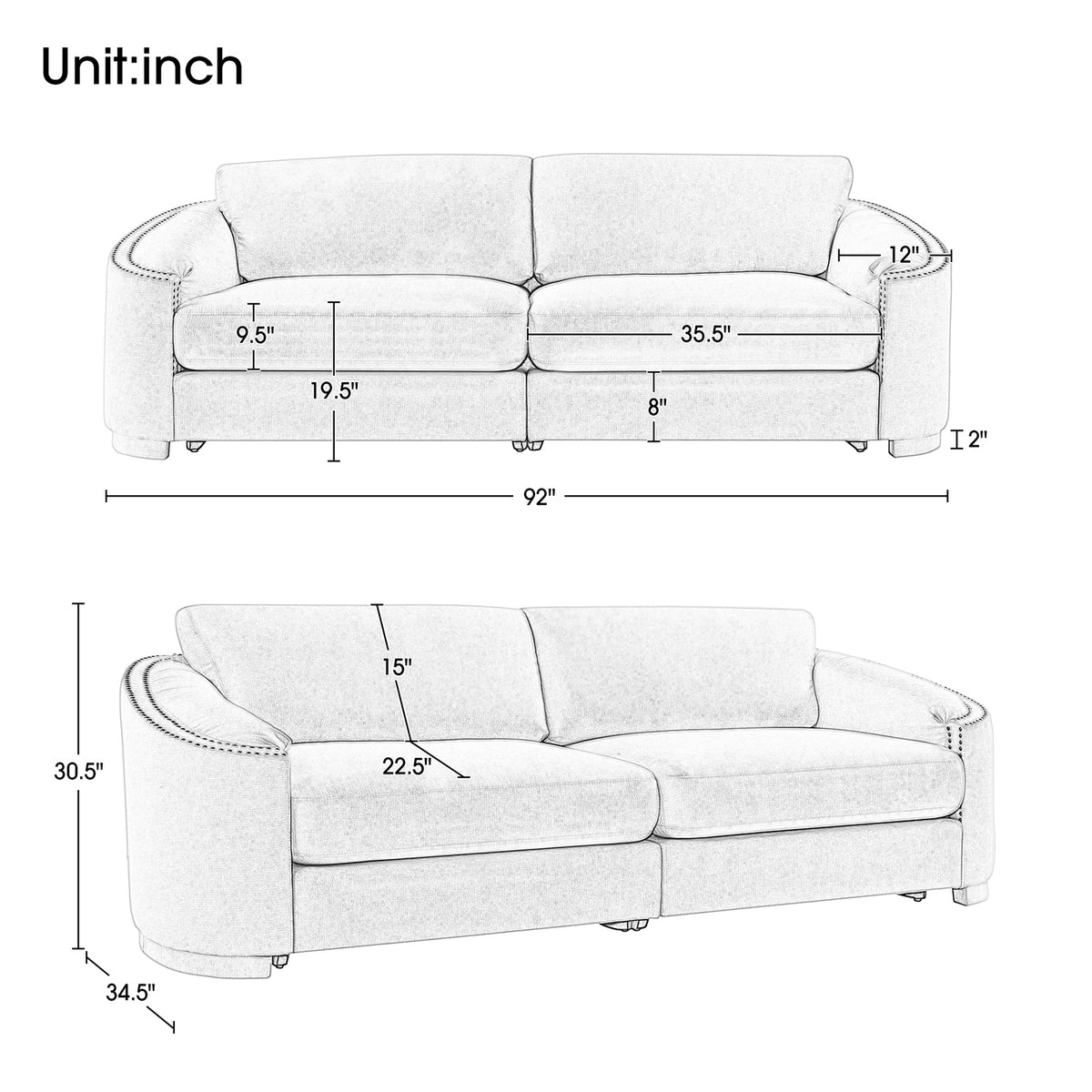 Gray 2 Seat Upholstery Loveseat Sofa Q5207