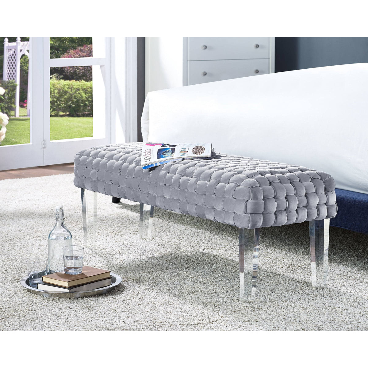 Grey Velvet Bench A6683