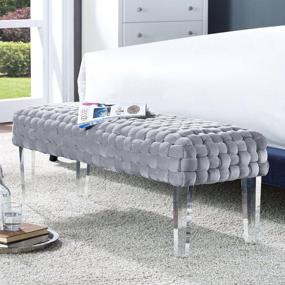 Grey Velvet Bench A6683
