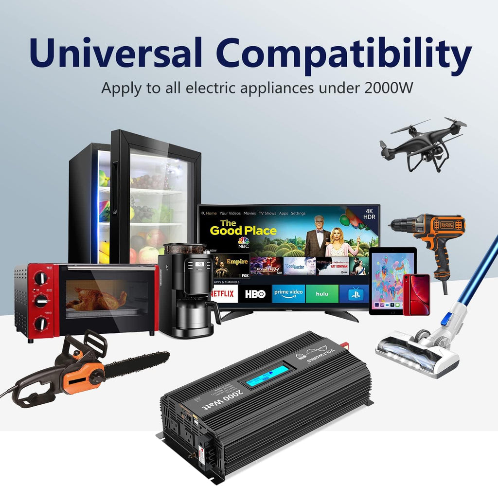 2000Watt DC 12V to 120V AC Car Power Inverter with 2 AC Outlets and LCD Display B261