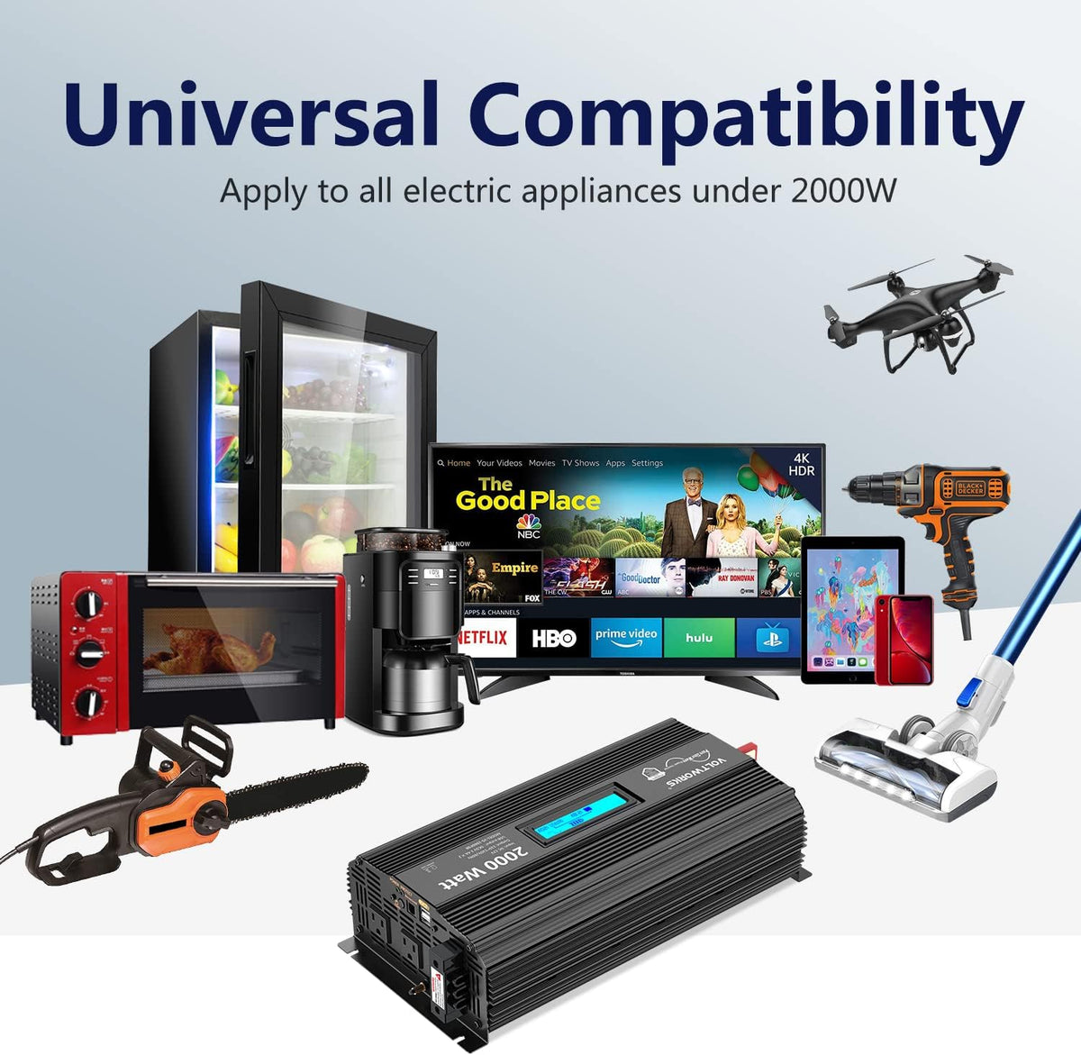 2000Watt DC 12V to 120V AC Car Power Inverter with 2 AC Outlets and LCD Display B261