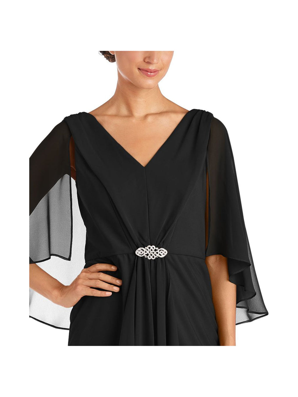 Black Embellished Zippered Bell Sleeve V Neck Knee Length Fit + Flare Dress G558842
