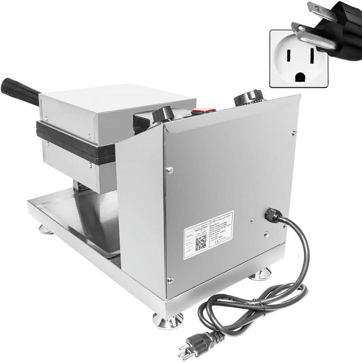 Stainless Steel Square Shaped Nonstick Egg Waffle Maker with Manual Thermostat, 1300W T299296