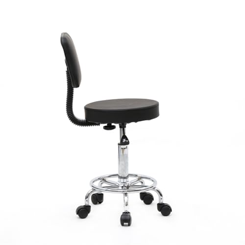 White Round Adjustable Swivel Rolling Stool Chair with Wheels W95220