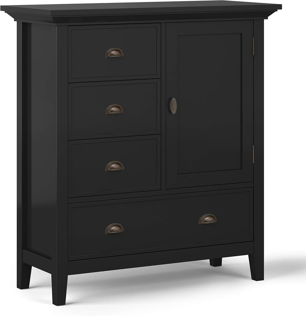 Solid Wood 39 Inch Wide Storage Cabinet in Light Golden Brown with 3 Small Drawers and 1 Large Drawer U443