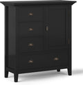 Solid Wood 39 Inch Wide Storage Cabinet in Light Golden Brown with 3 Small Drawers and 1 Large Drawer U443