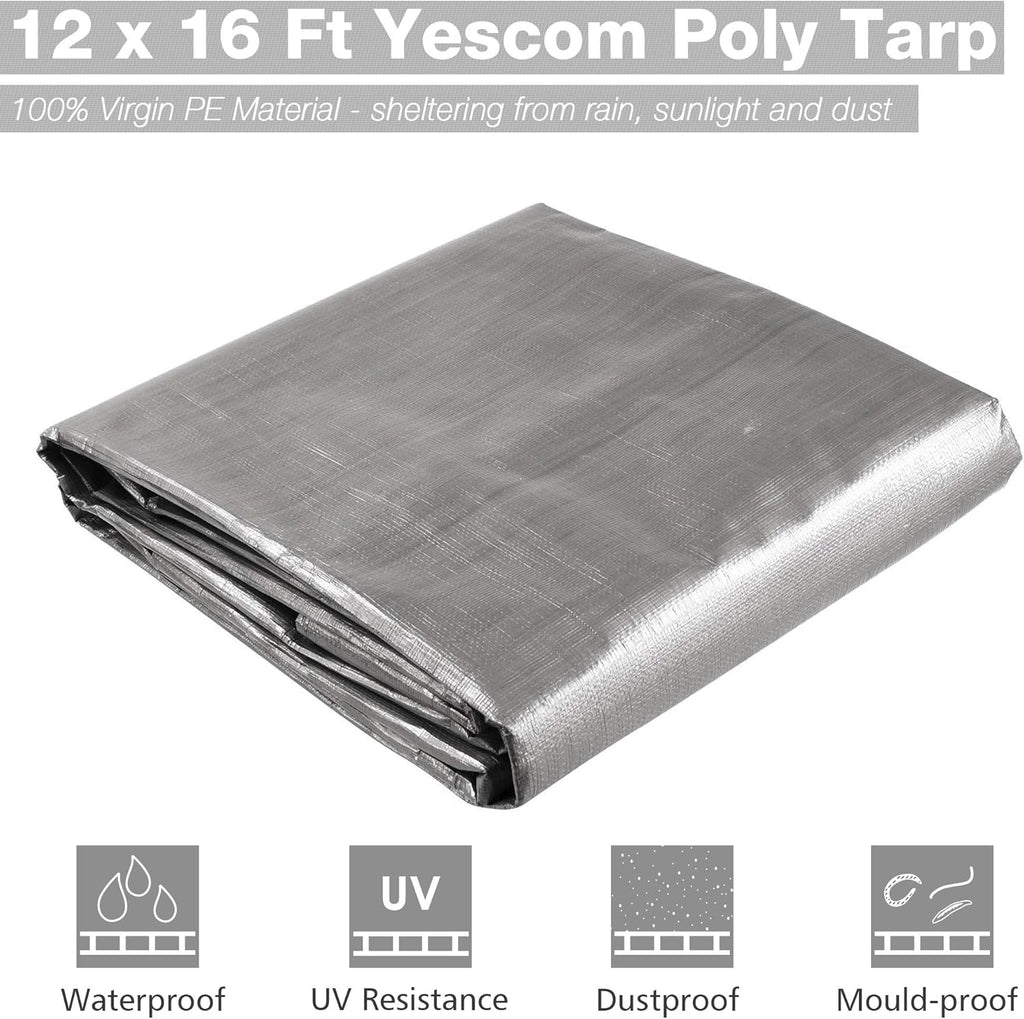 12x16ft Heavy Duty Reinforced Poly Tarp Waterproof Tarpaulin S845356