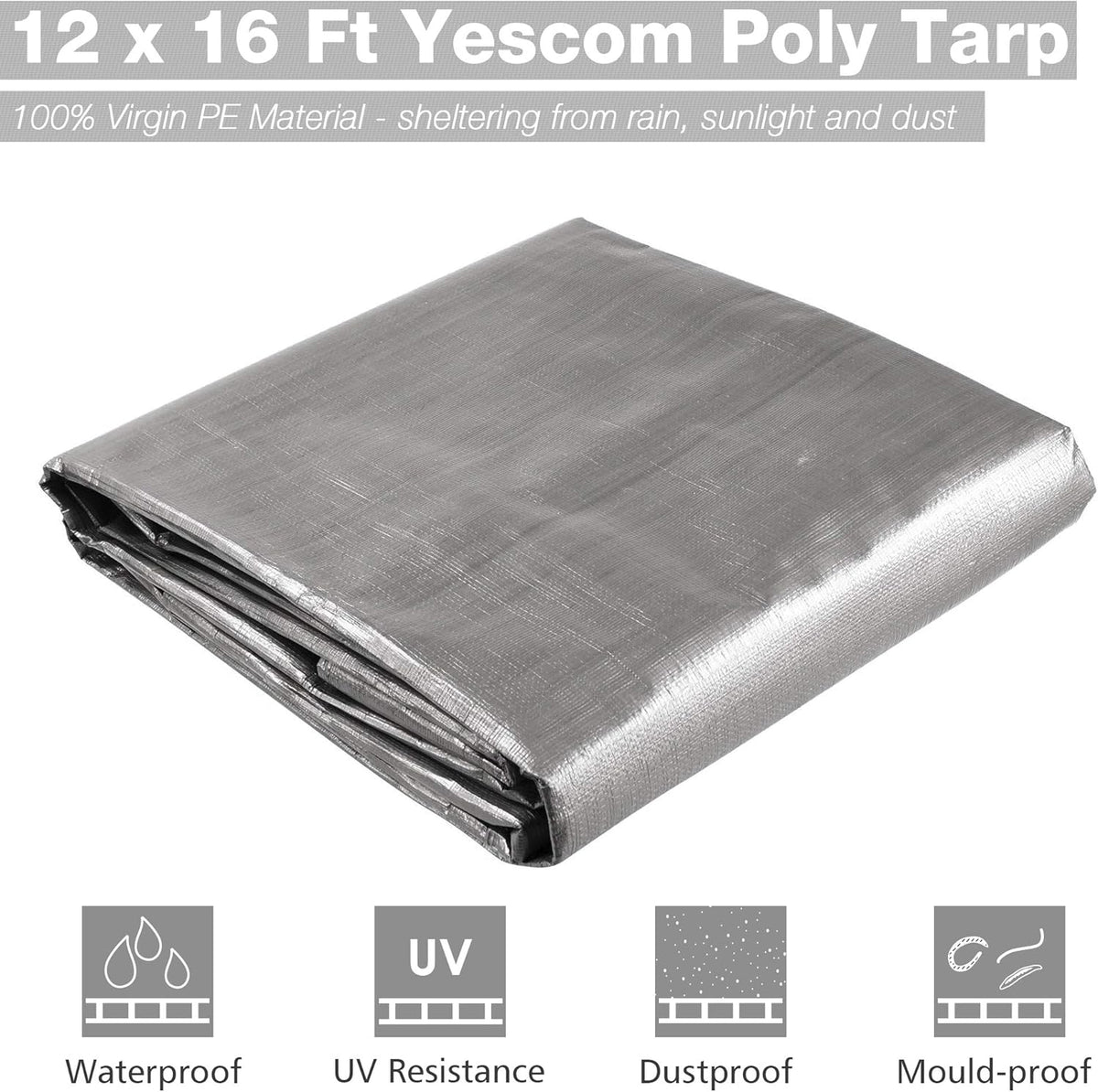 12x16ft Heavy Duty Reinforced Poly Tarp Waterproof Tarpaulin S845356
