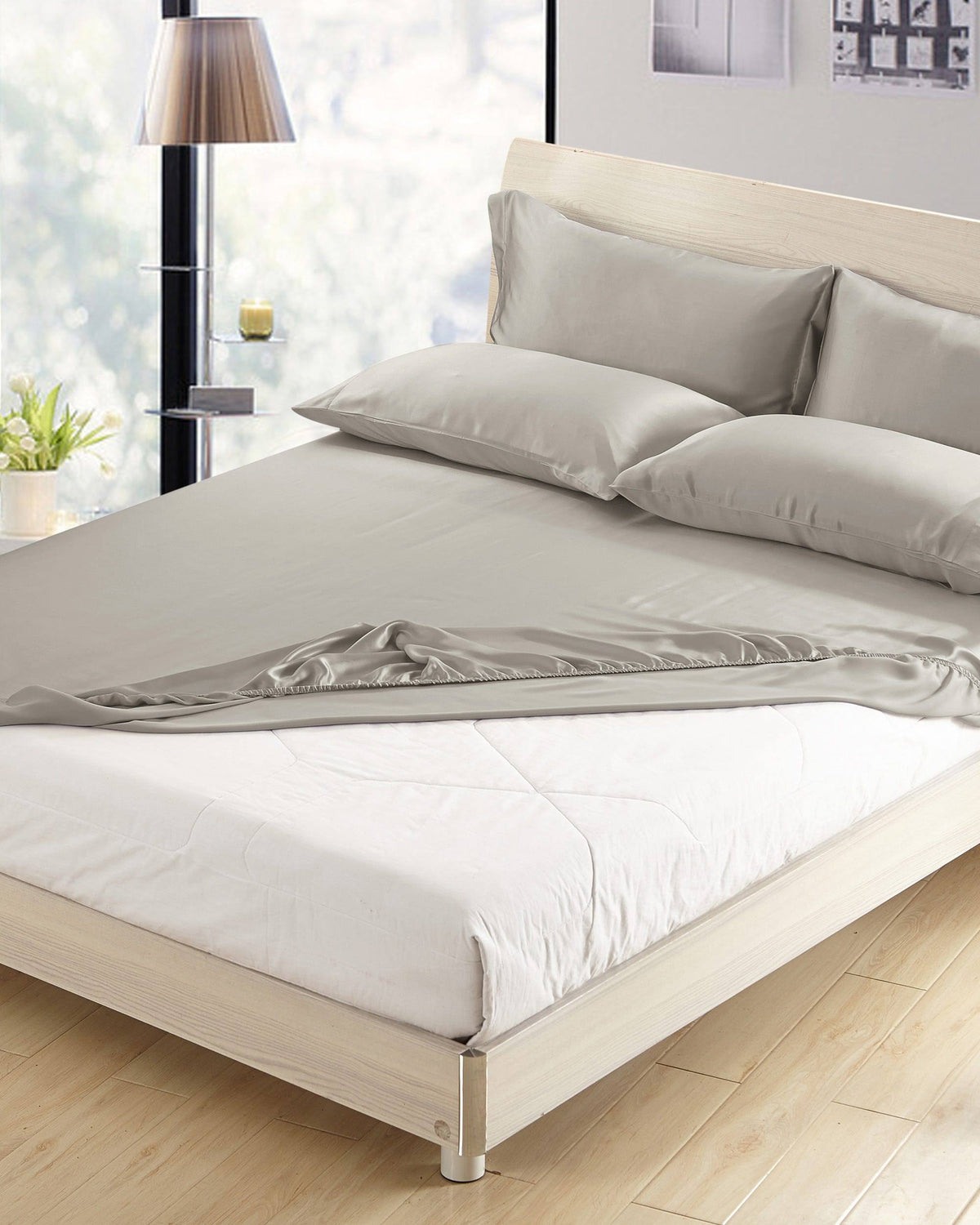 Fitted Sheet Seamless 19 Momme Silvergray 152 x 203 + 40cm G3292