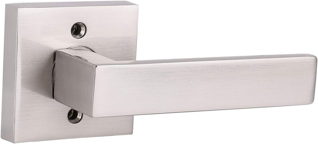 Pack of 6 Satin Nickel Square Door Handles Levers with Privacy Locks T233026