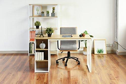 Wood Computer Desk with 5 Side Shelves W86811