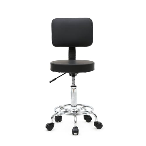 White Round Adjustable Swivel Rolling Stool Chair with Wheels W95220