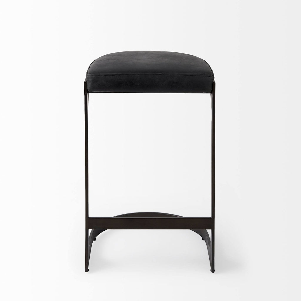 Dark Brown Leather Bar Stool with Metal Frame N5817