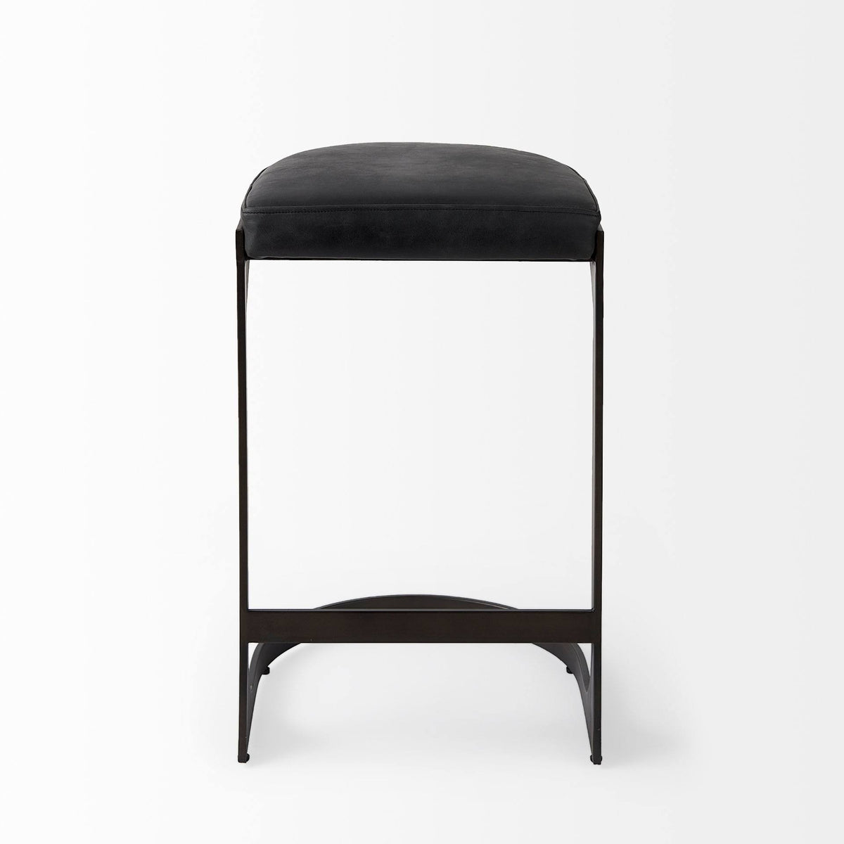 Dark Brown Leather Bar Stool with Metal Frame N5817