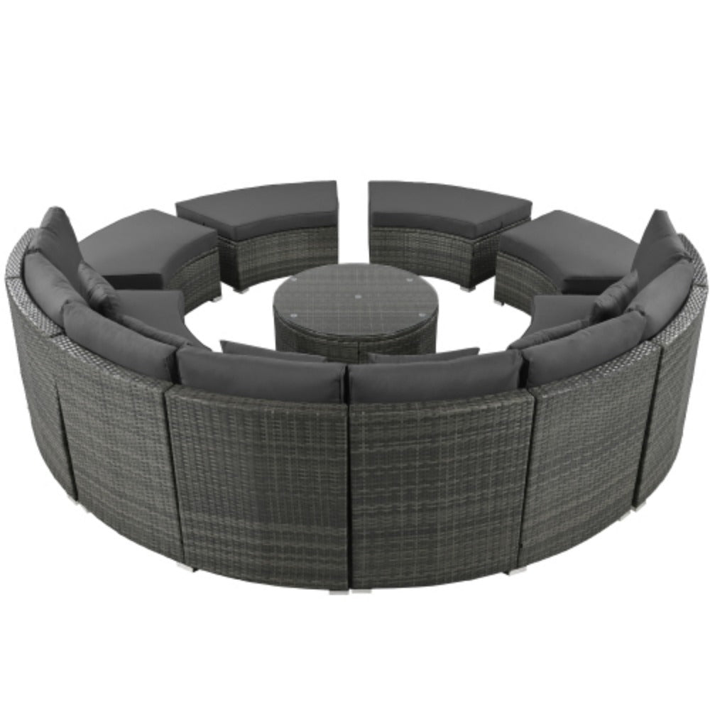 9-Piece Rattan Wicker Outdoor Sofa Set with Tempered Glass Coffee Table K795374