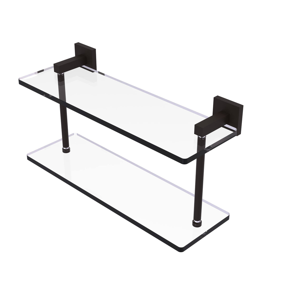 22 inch Two Tiered Glass Shelf, Satin Chrome N1402