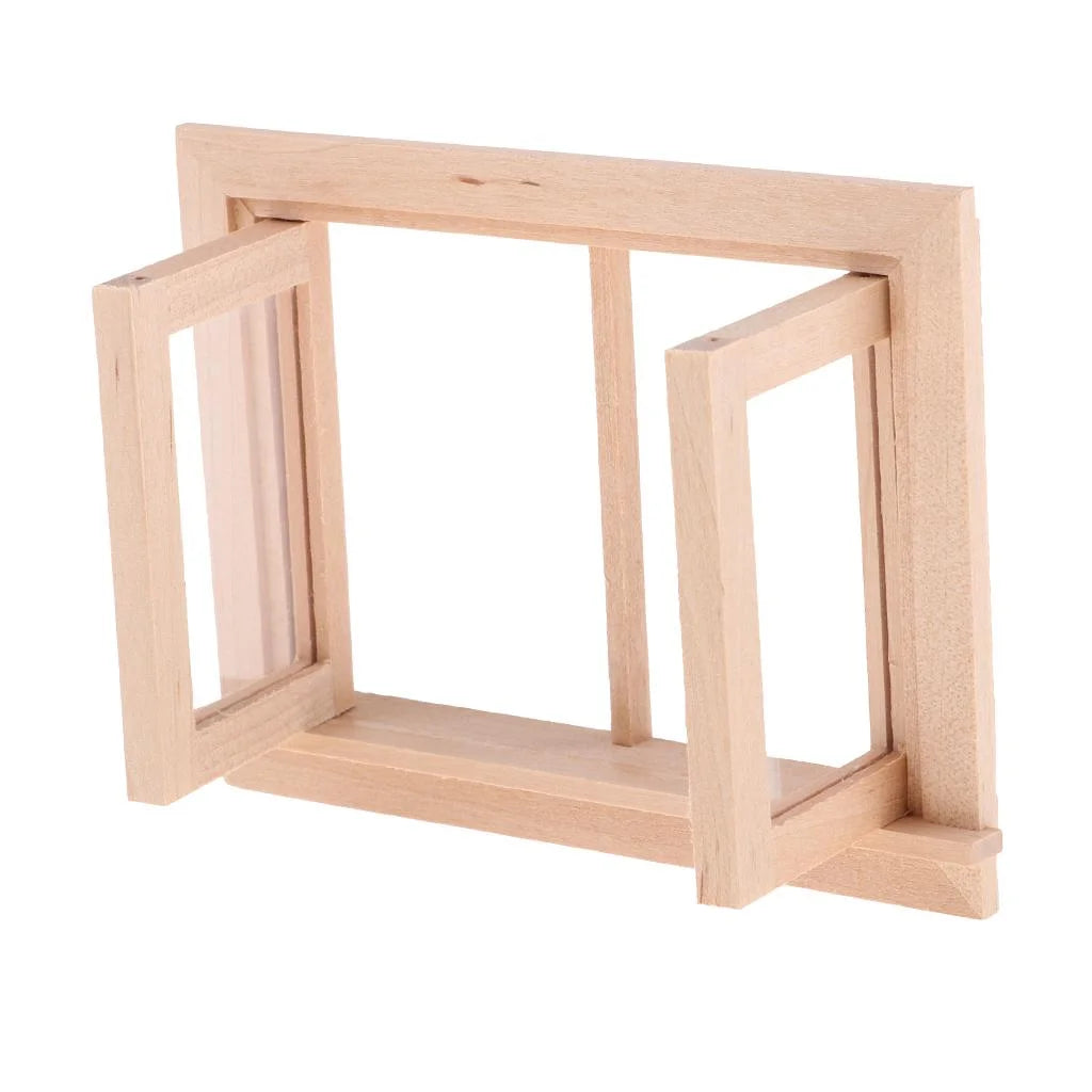 3 Pieces 1/12 Dollhouse DIY Unpainted 2-Pane Window Frame P11972