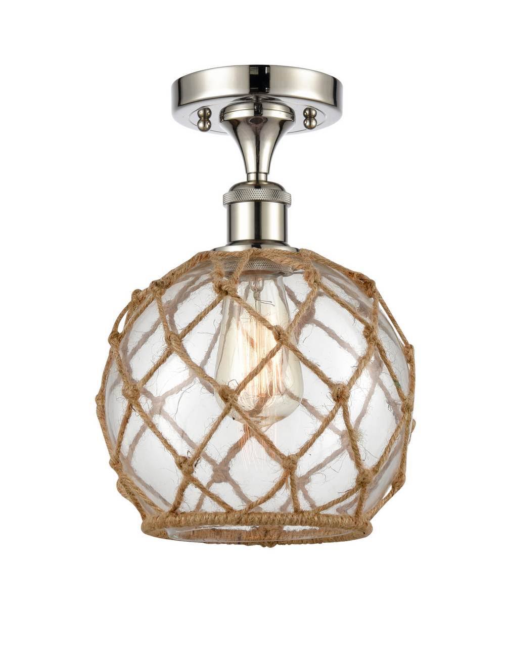 Polished Nickel Farmhouse Rope Semi-Flush Mount Light C942
