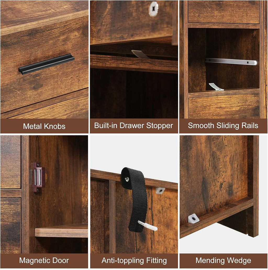Rustic Brown Bathroom Storage Cabinet with 4 Drawers and Adjustable Shelf J8217