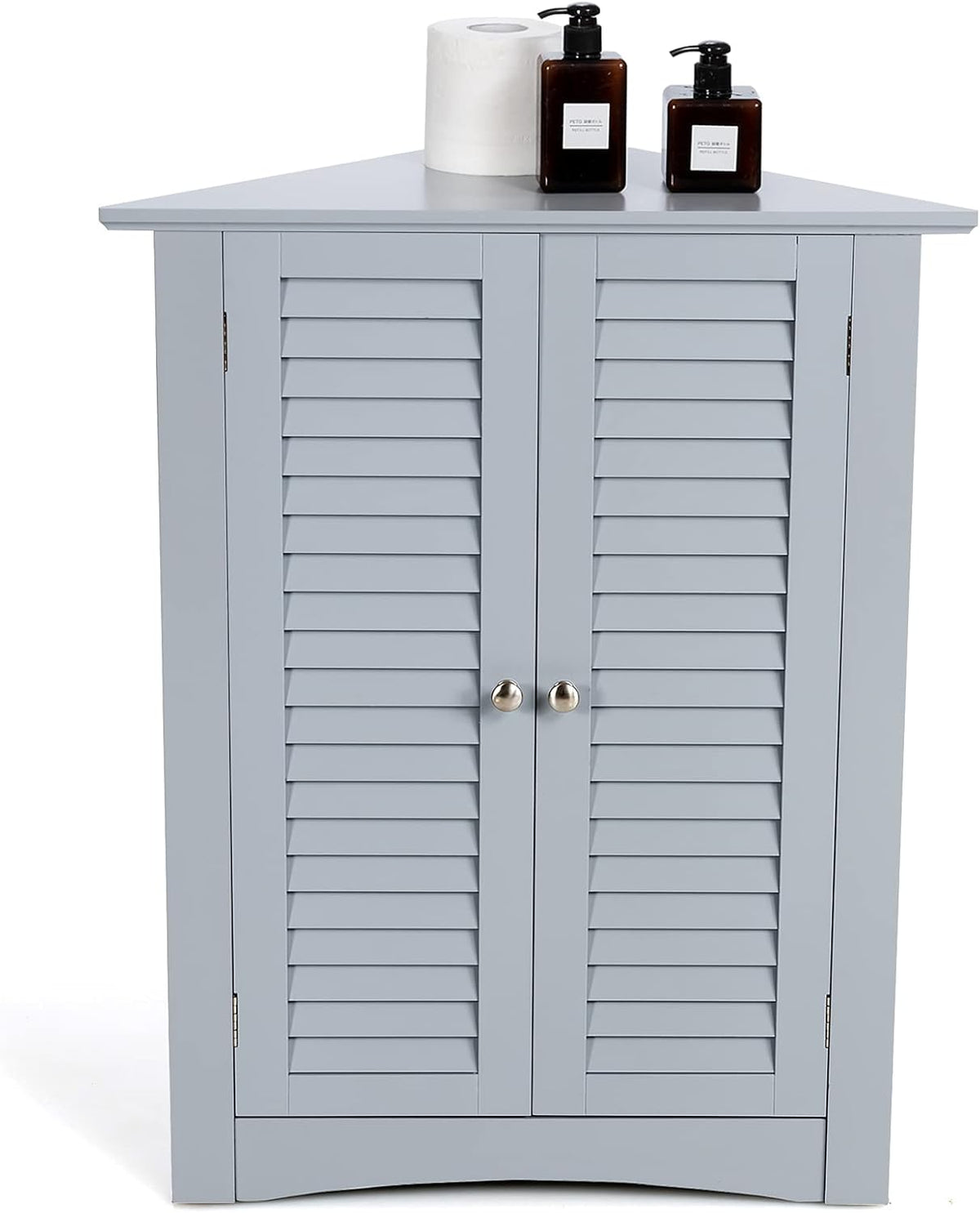 Grey Corner Bathroom Cabinet with Double Shutter Doors and Adjustable Shelf P4850