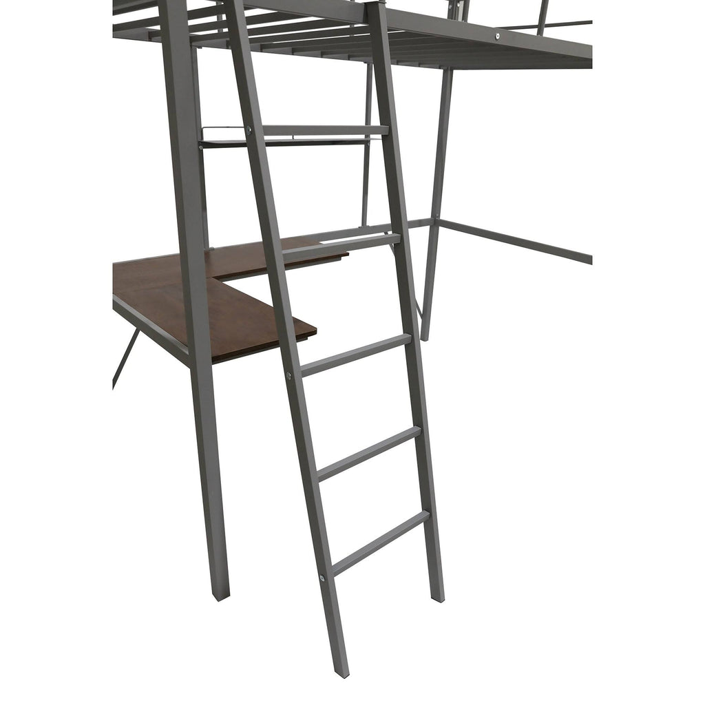 Black Metal Twin Loft Bed with Desk and Shelf E20686