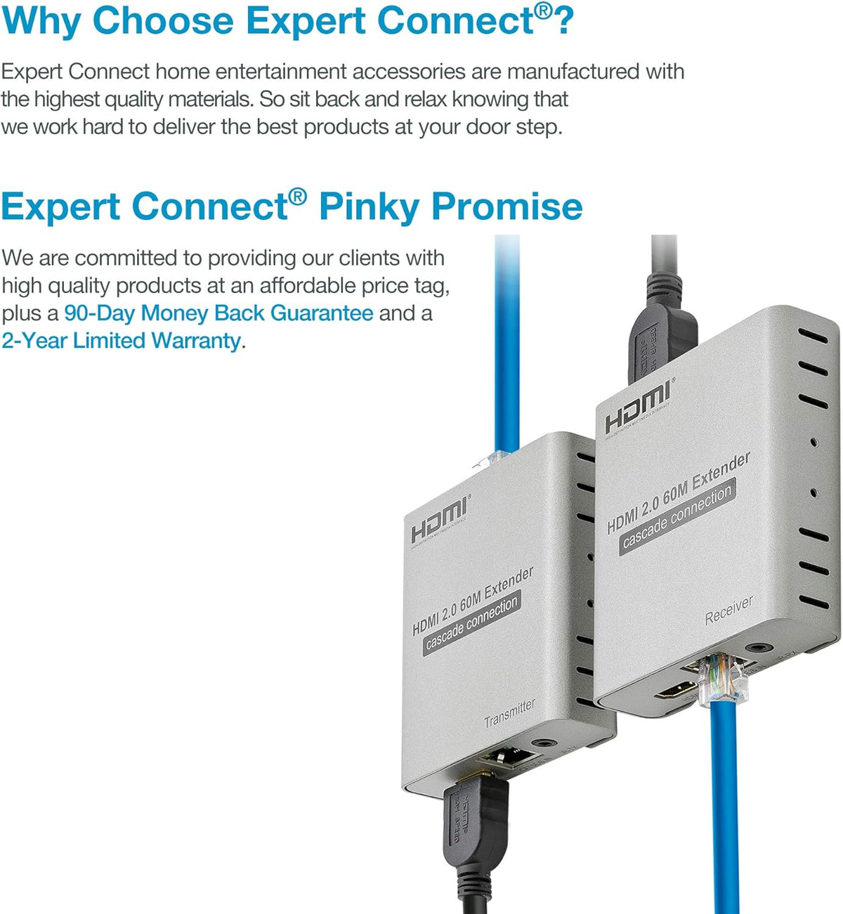 4K@60HZ HDMI 2.0 Extender Over Cat5e / Cat6 / Cat7 Ethernet Cable Up to 200ft R525