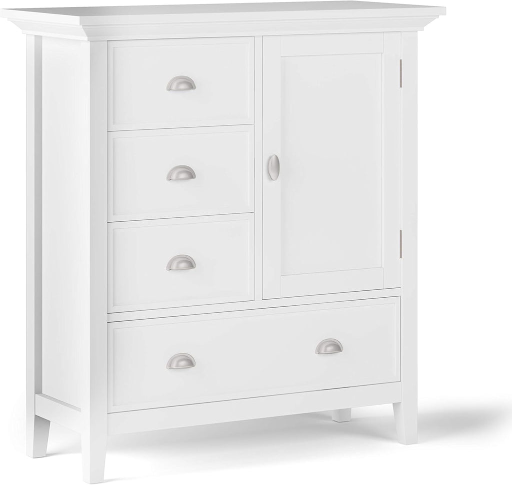 Solid Wood 39 Inch Wide Storage Cabinet in Light Golden Brown with 3 Small Drawers and 1 Large Drawer U443