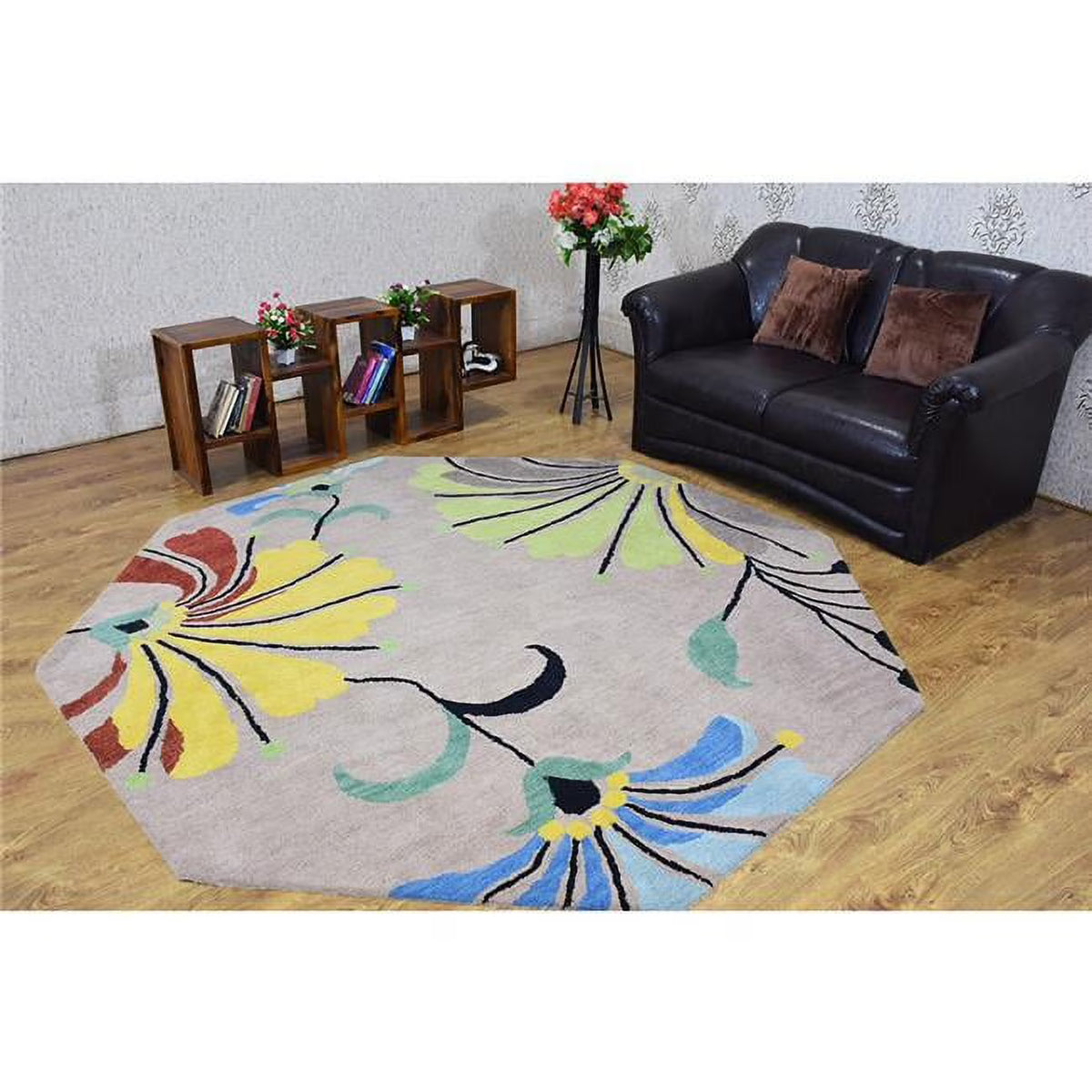 8 x 8 ft. Hand Tufted Wool Octagon Floral Round Rug G7792