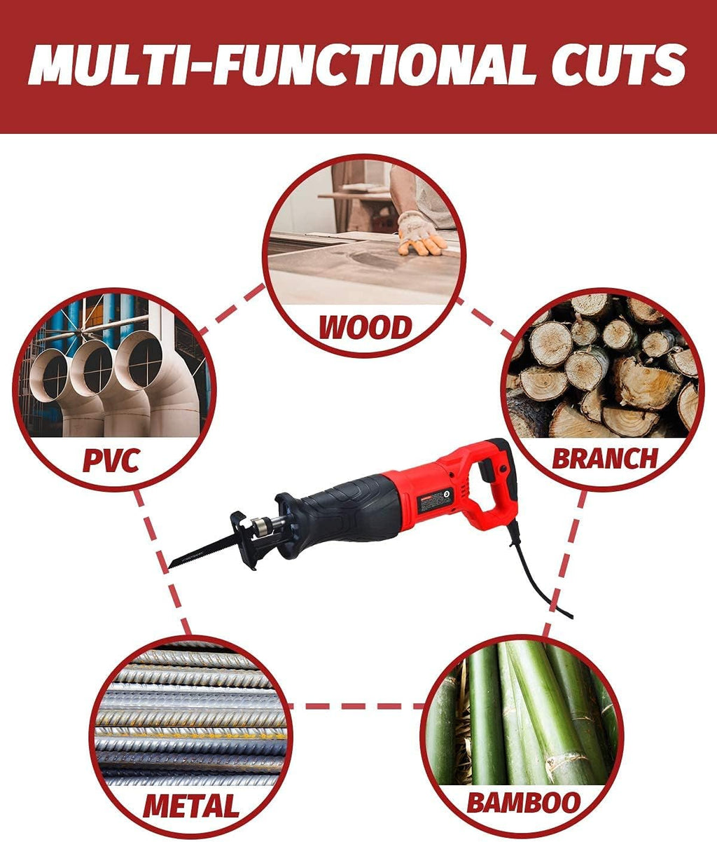 7.5 Amp Variable Speed Corded Reciprocating Saw, 5 Blades Included G8102