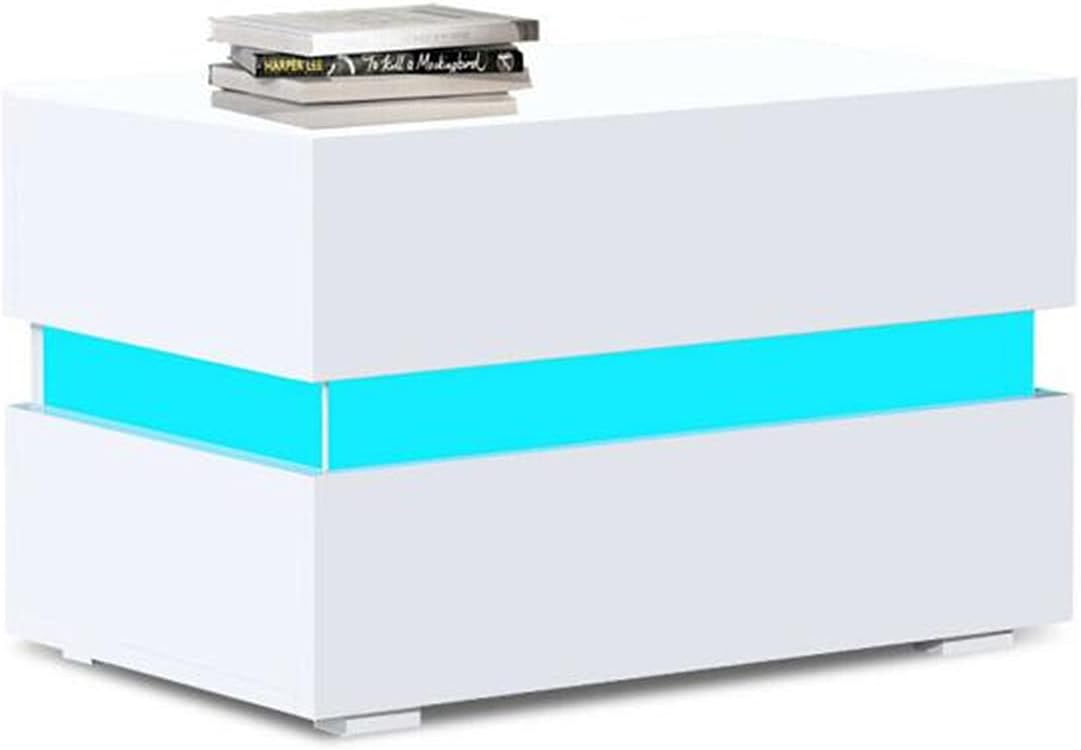 White 2 Drawer LED Nightstand L652010