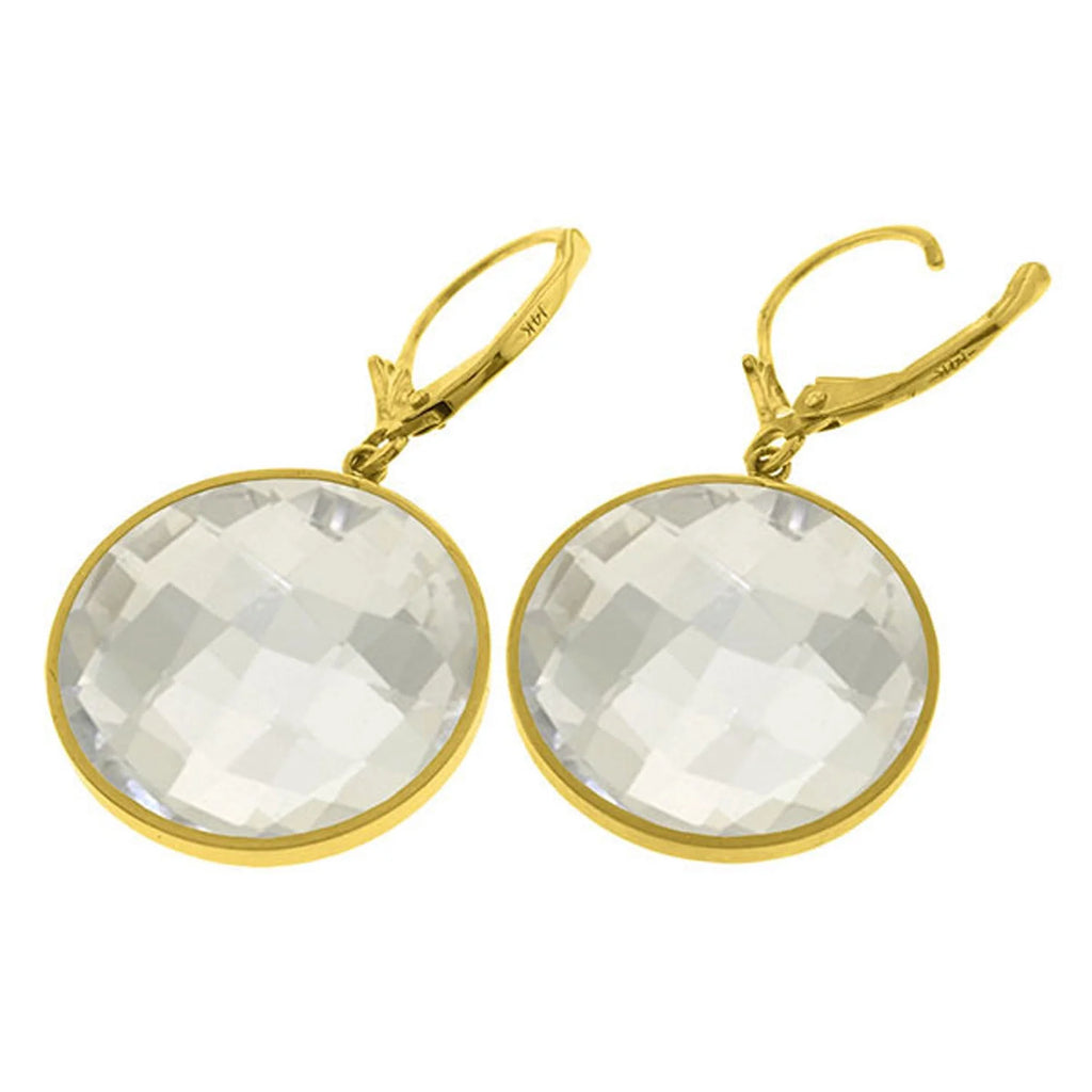 14k Solid Gold Leverback Earrings with Round White Topaz U7283