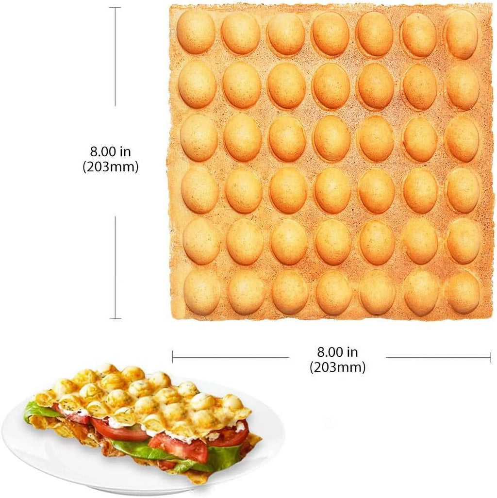 Stainless Steel Square Shaped Nonstick Egg Waffle Maker with Manual Thermostat, 1300W T299296
