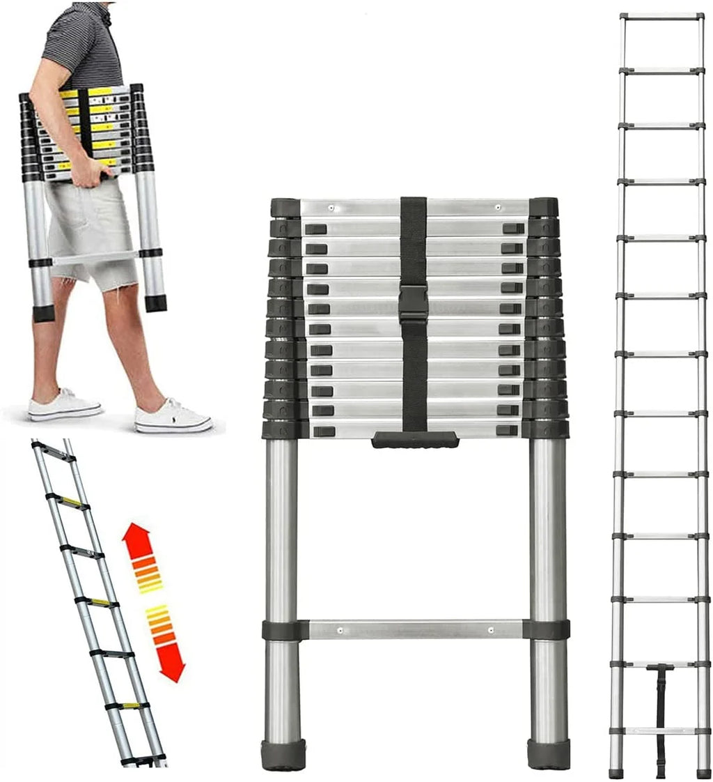 Telescoping Ladder 12.5FT Stainless Steel Extension Ladder O582014