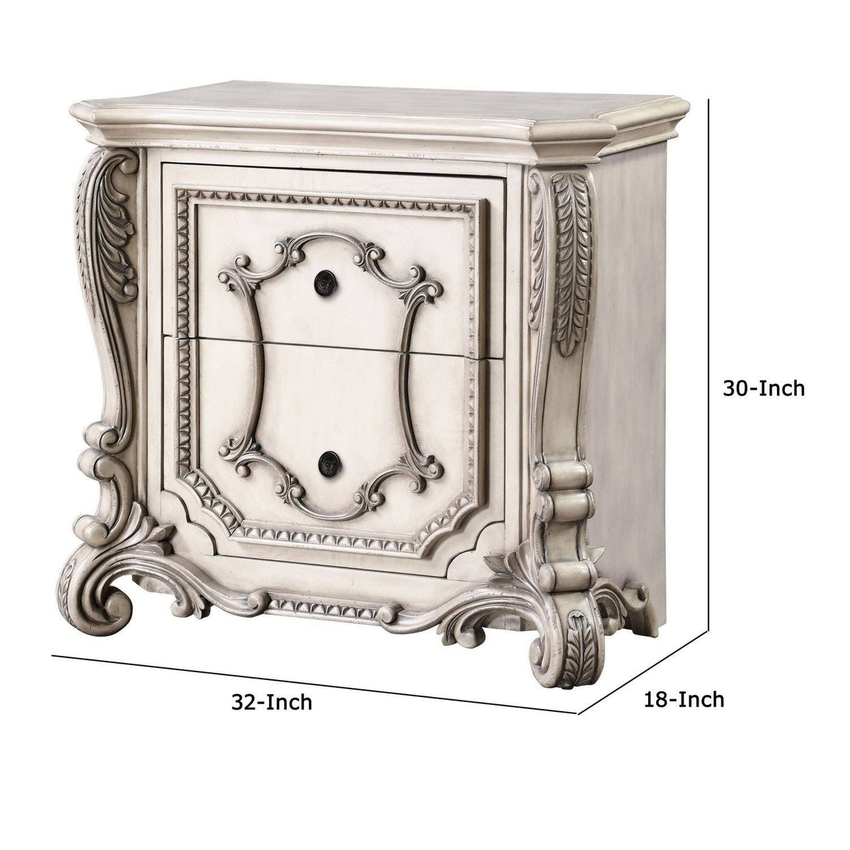 Antique White Wooden Nightstand with 2 Storage Drawers K6703