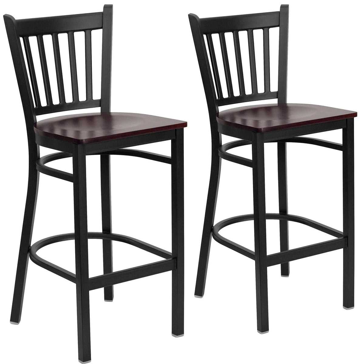 Black Vertical Back Metal Restaurant Barstool with Mahogany Wood Seat W2847