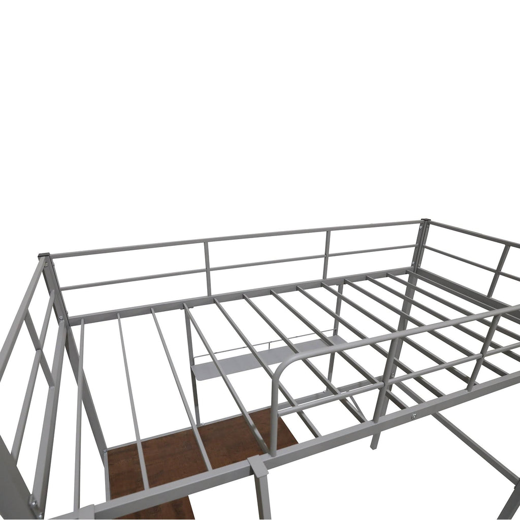 Black Metal Twin Loft Bed with Desk and Shelf E20686