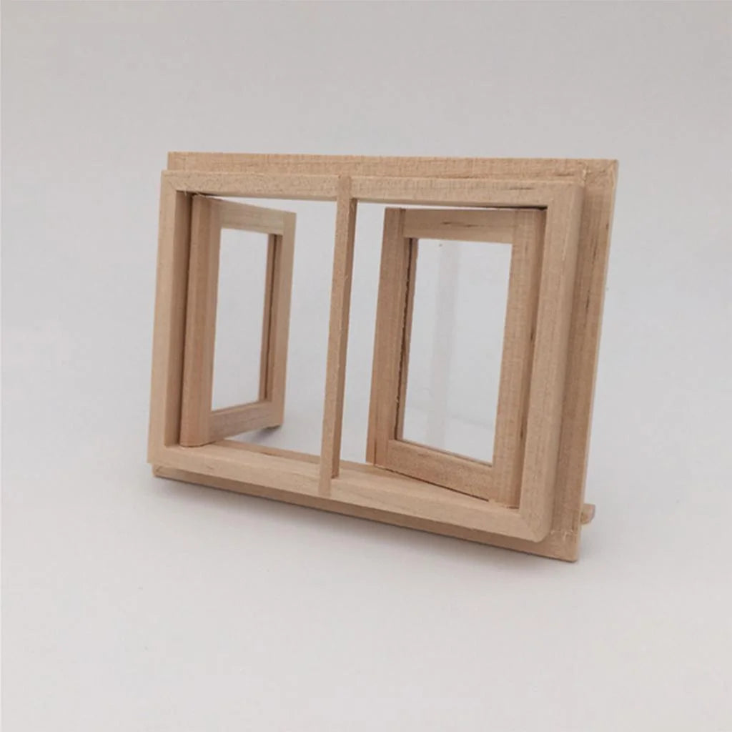 3 Pieces 1/12 Dollhouse DIY Unpainted 2-Pane Window Frame P11972