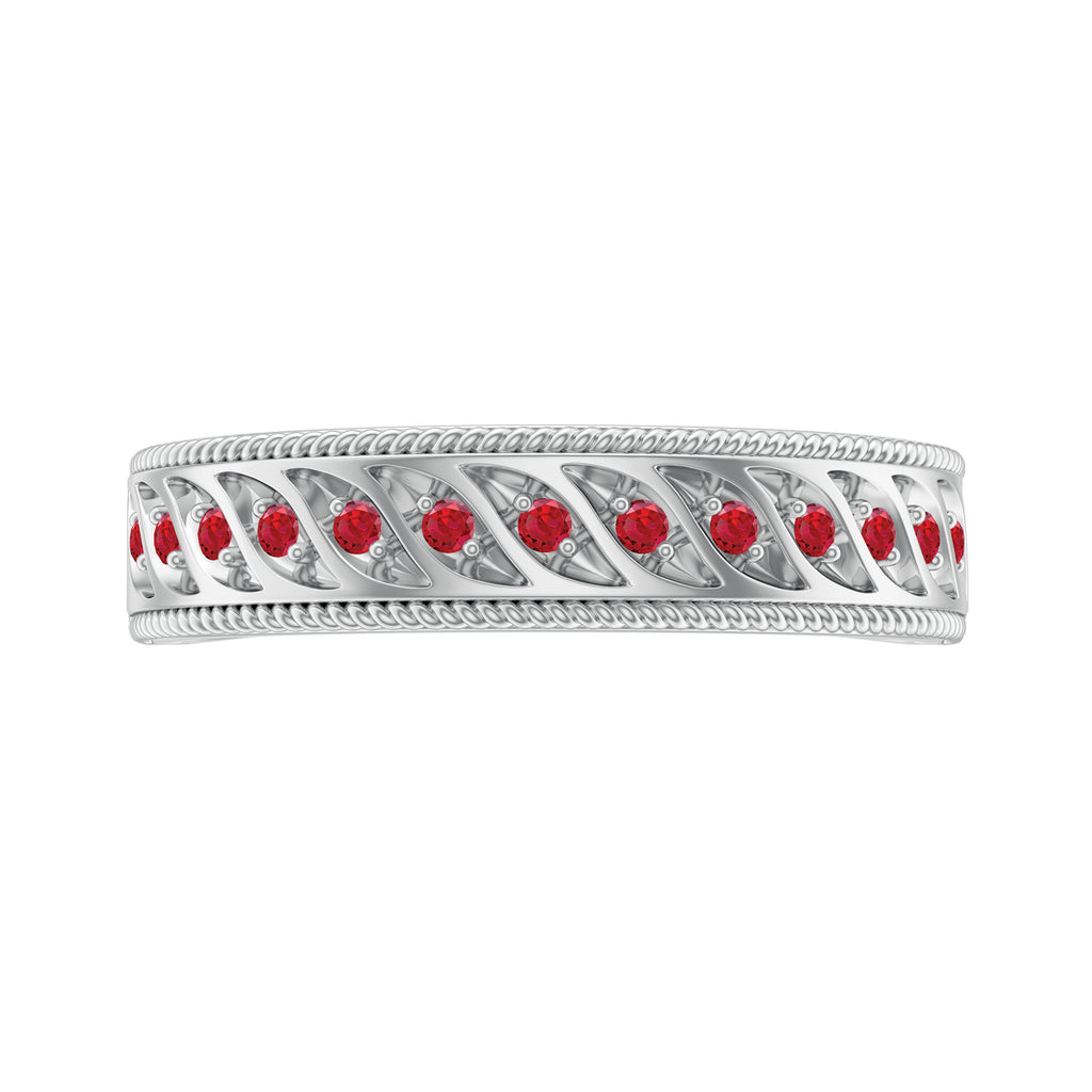 Lab Created Ruby Gold Band Ring, 925 Sterling Silver, US 4.00 J749536