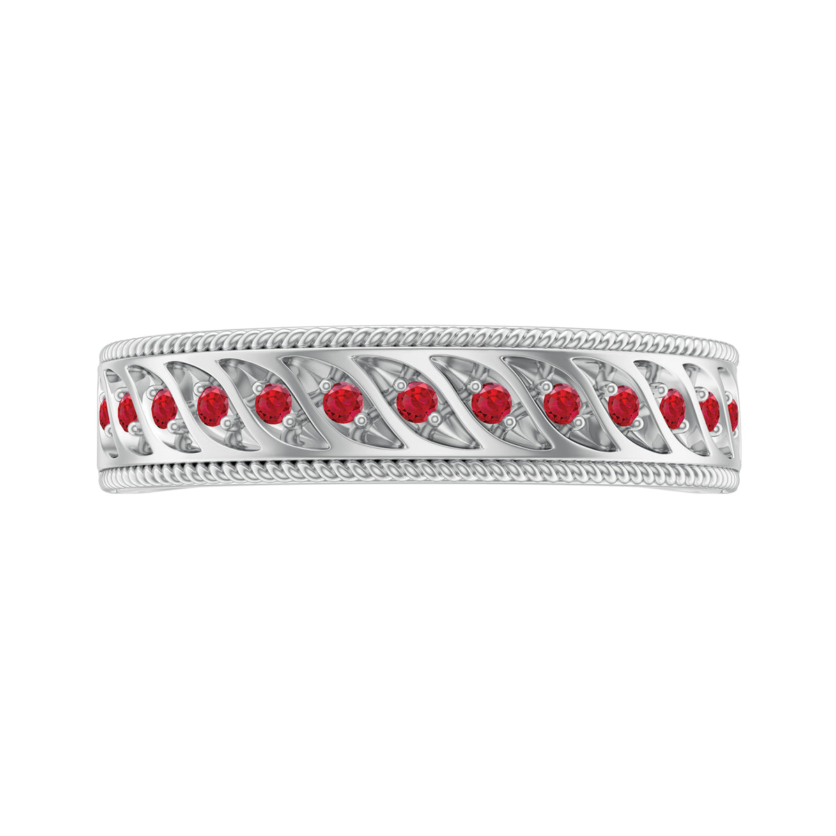 Lab Created Ruby Gold Band Ring, 925 Sterling Silver, US 4.00 J749536
