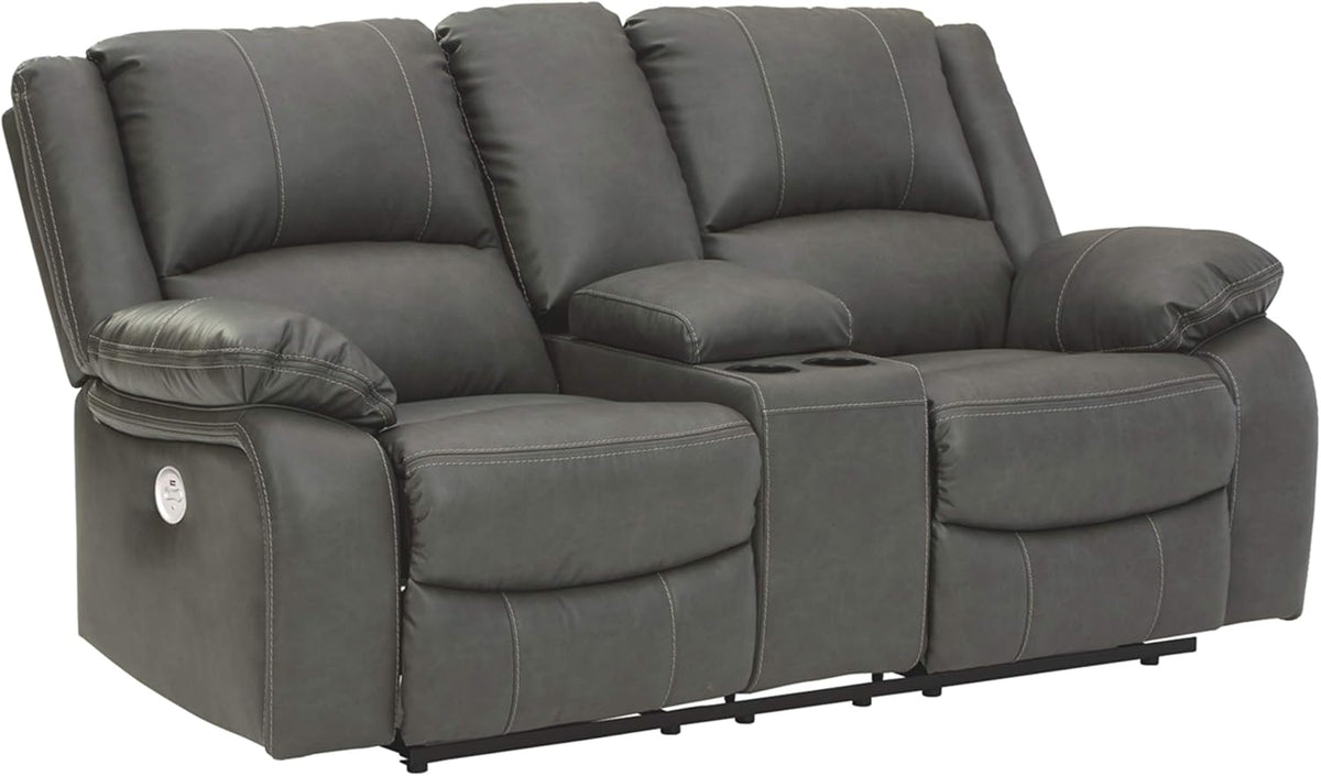 Black Faux Leather Double Reclining Loveseat with Storage Console L54326