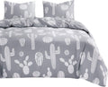 Cactus Comforter Set, White on Light Gray Grey, Microfiber Bedding, 3pcs Twin Size Q76255