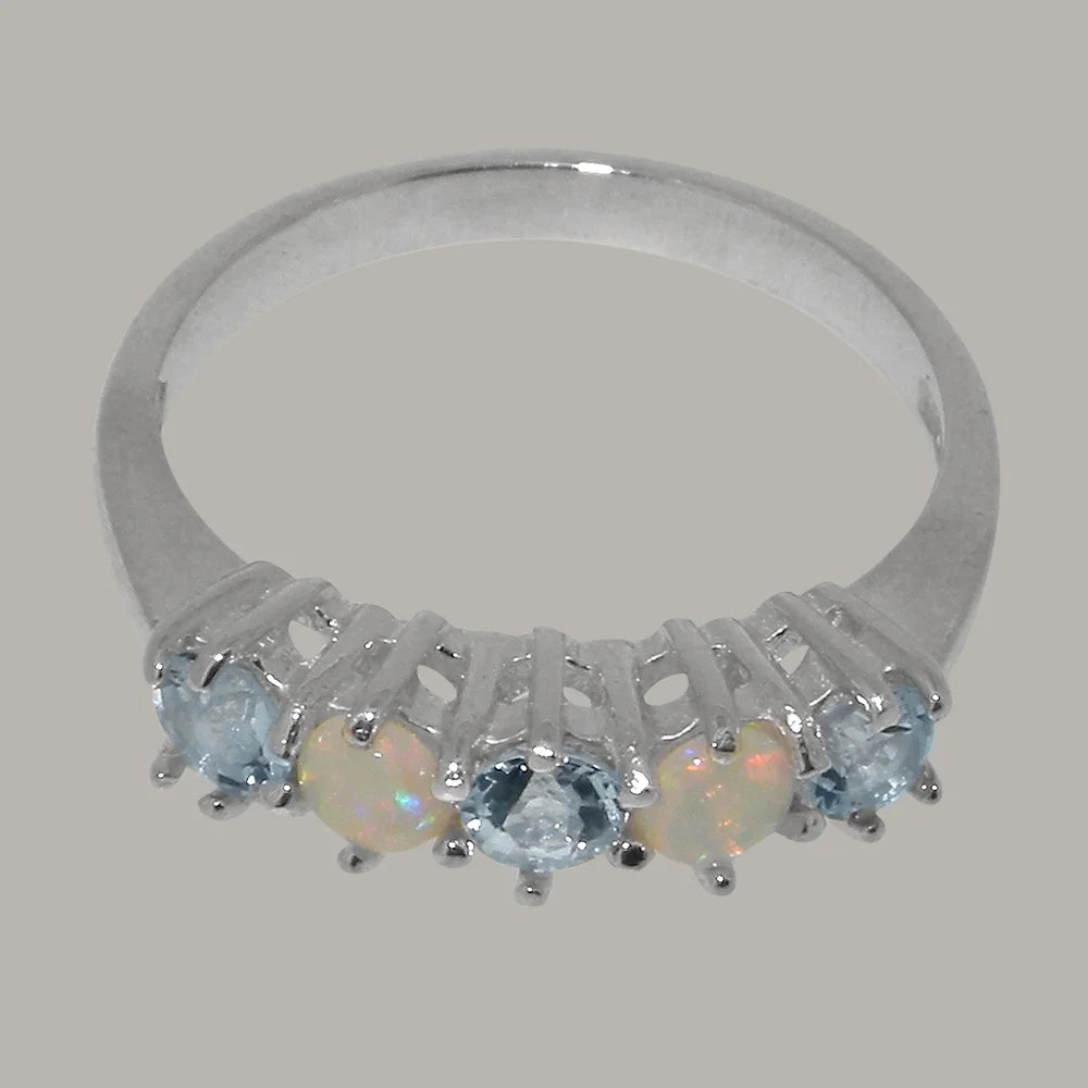 925 Sterling Silver Natural Aquamarine & Opal Eternity Ring V377
