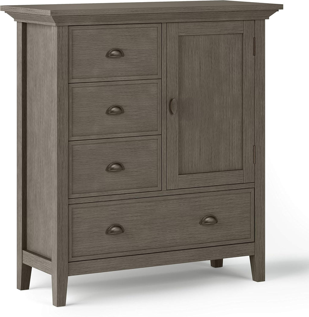 Solid Wood 39 Inch Wide Storage Cabinet in Light Golden Brown with 3 Small Drawers and 1 Large Drawer U443